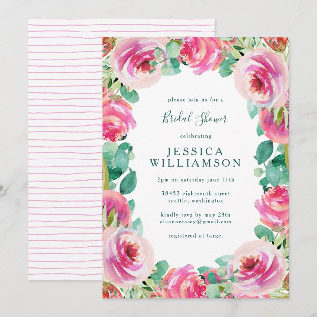 Invitation Fête des mariées florale Rose Rustique Rose Garden (Devant / Derrière)