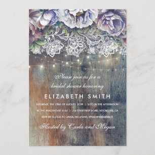 Invitation Fête des mariées florale rustique bleu et marron