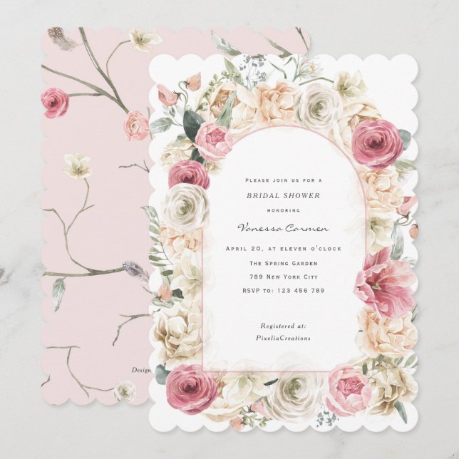 Invitation Fête des mariées florale Spring Garden  (Devant / Derrière)
