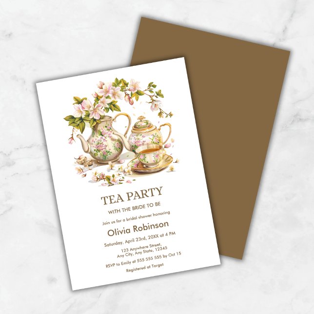 Invitation Fête des mariées Florale Teapot Tea Party (Floral Teapot Tea Party Time for Tea Bridal Shower Invitation )