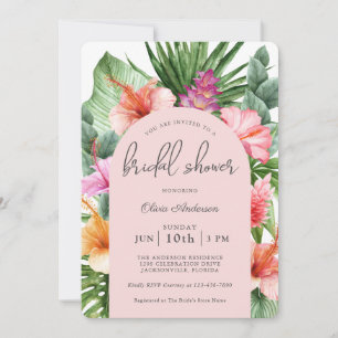 Invitation Fête des mariées florale tropicale luxuriante et L