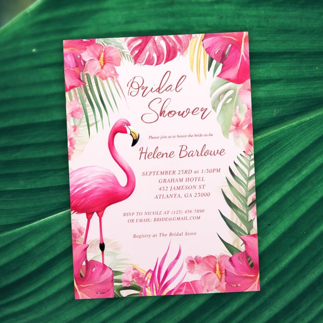Invitation Fête des mariées florale tropicale rose (Pink Tropical Floral Bridal Shower Invitation)