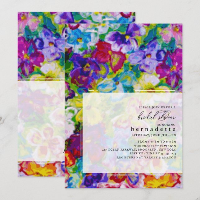Invitation Fête des mariées florale Vibrante peinte à la main (Devant / Derrière)
