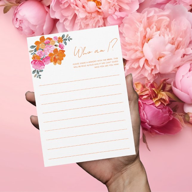 Invitation Fête des mariées Florale Vibrante Qui Suis-Je Cart (Créateur téléchargé)