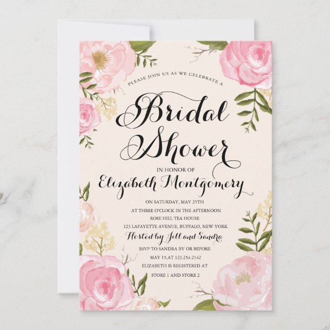 Invitation Fête des mariées florale Vintage moderne rose (Devant)