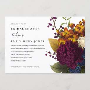 Invitation FÊTE DES MARIÉES FLORALE vintage RETRO BURGUNDY JA