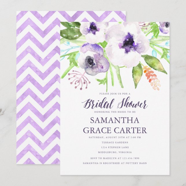 Invitation Fête des mariées florale violette Lilac (Devant / Derrière)