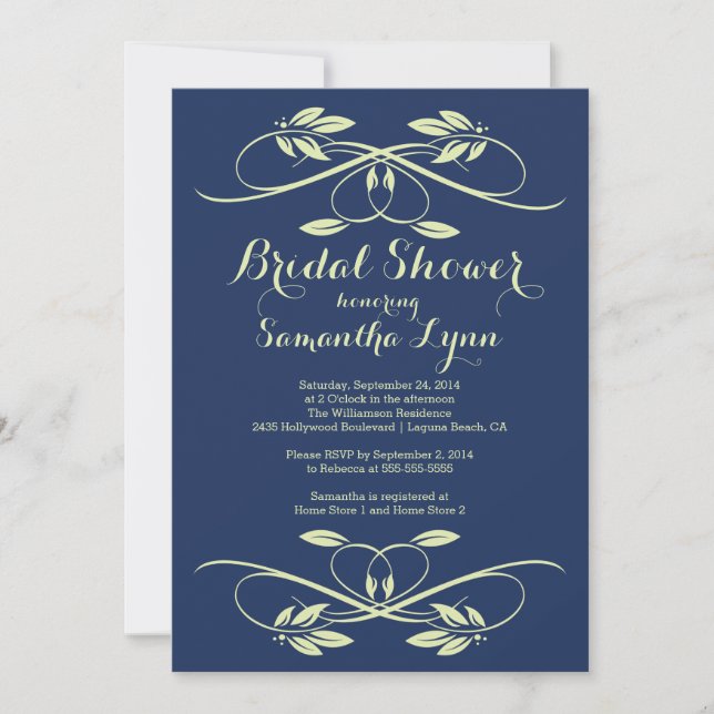 Invitation Fête des mariées florissante de la feuille bleue d (Devant)