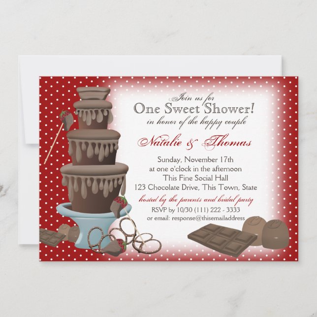 Invitation Fête des mariées Fontaine de chocolat Rouge (Devant)