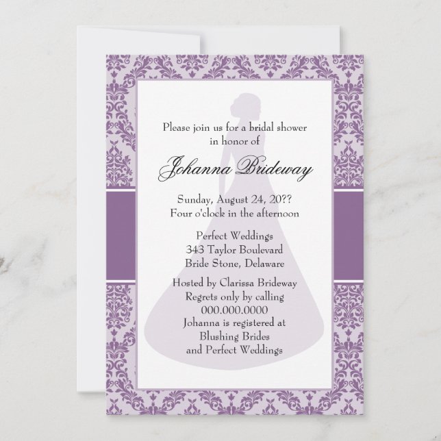 Invitation Fête des mariées française Lilac Damask (Devant)