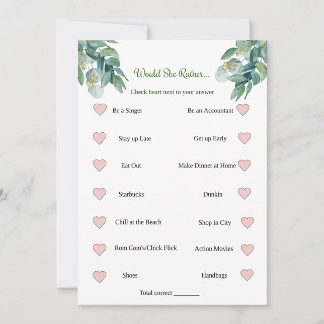 Invitation Fête des mariées Game Voudrait-Elle Plaire (Devant)