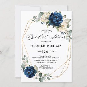 Invitation Fête des mariées géométrique de la Marine Gold Whi