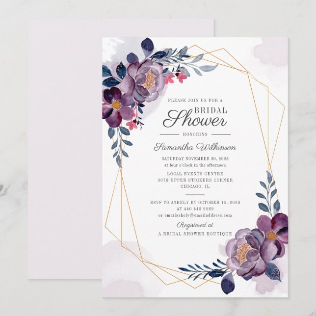 Invitation Fête des mariées géométrique de l'aquarelle floral (Devant / Derrière)