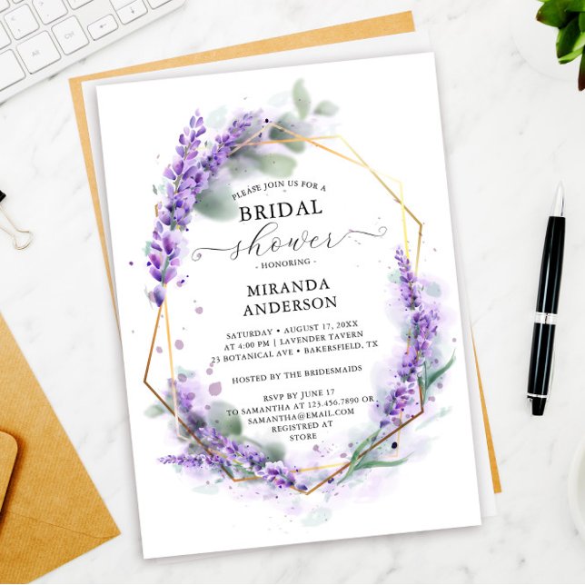 Invitation Fête des mariées géométrique de lavande florale mo (Créateur téléchargé)