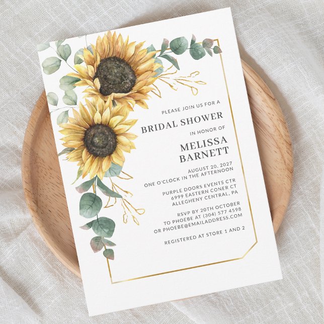 Invitation Fête des mariées géométrique du tournesol Eucalypt (Floral Sunflower Geometric Bridal Shower Invitation)
