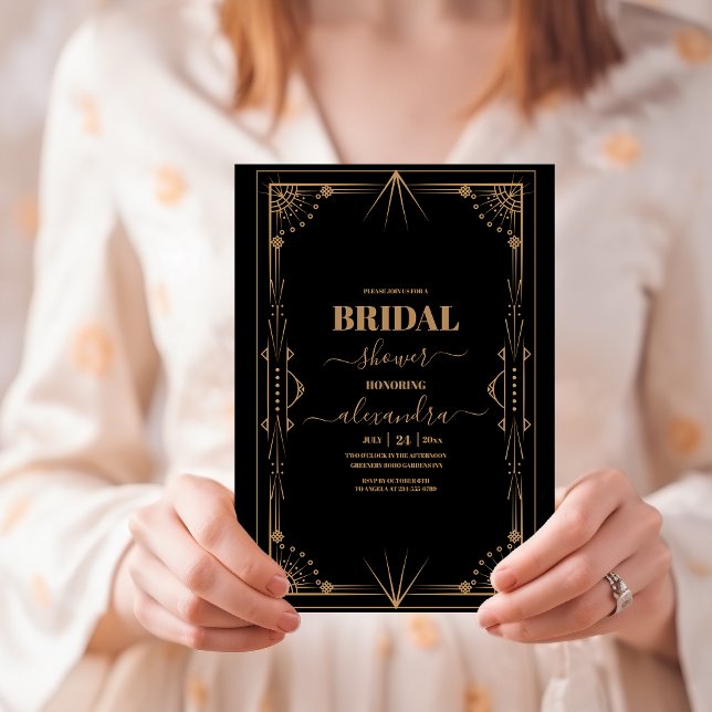 Invitation Fête des mariées Géométrique en or noir foncé (Créateur téléchargé)