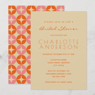Invitation Fête des mariées géométrique médiane orange rose