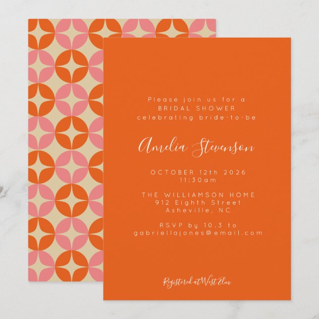 Invitation Fête des mariées géométrique moderne rose orange (Devant / Derrière)