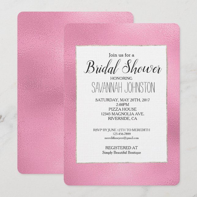 Invitation Fête des mariées Glam Pink Ombre (Devant / Derrière)