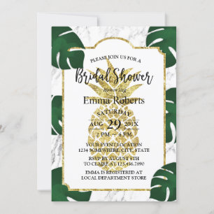 Invitation Fête des mariées Gold Ananas Marbre blanc tendance