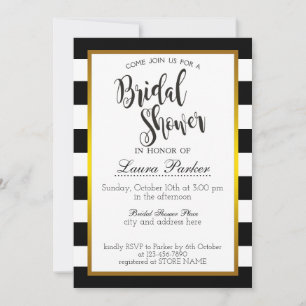 Invitation Fête des mariées Gold Black Striped Parties scinti