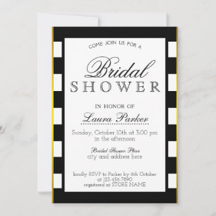 Invitation Fête des mariées Gold Black Striped Parties scinti