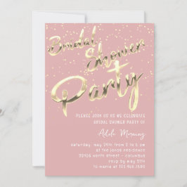 Invitation Fête des mariées Gold Confetti Script Rose