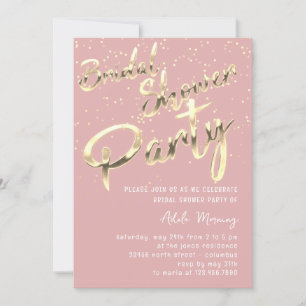 Invitation Fête des mariées Gold Confetti Script Rose