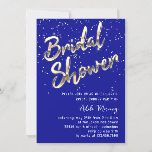 Invitation Fête des mariées Gold Confetti Script Royal Blue