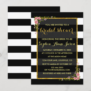 Invitation Fête des mariées Gold Foil Black Stripe