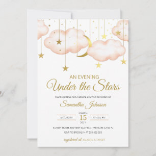 Invitation Fête des mariées Gold Moon et Stars