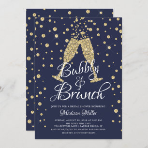 Invitation Fête des mariées Gold & Navy Bubbly & Brunch