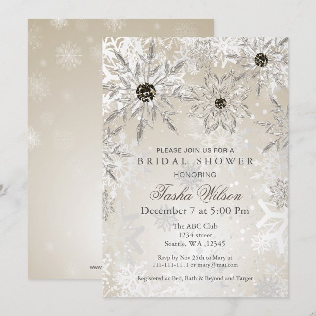 invitation Fête des mariées Gold Winter (Devant / Derrière)