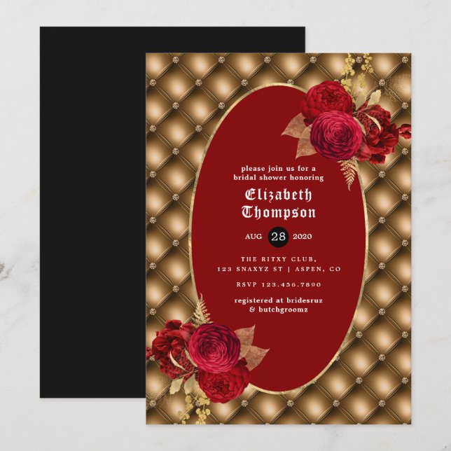 Invitation Fête des mariées gothique florale (Devant / Derrière)