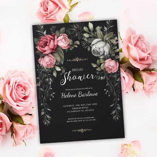 Invitation Fête des mariées gothique florale foncée (Floral Dark Gothic Bridal Shower Invitation)