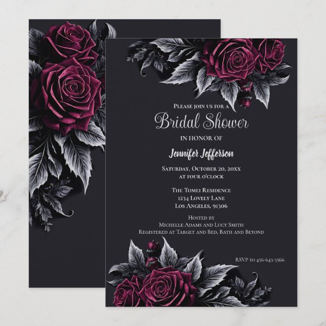 Invitation Fête des mariées gothique florale romantique foncé (Devant / Derrière)