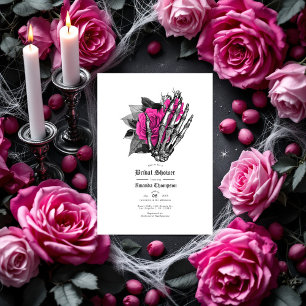 Invitation Fête des mariées gothique florale rose chaud