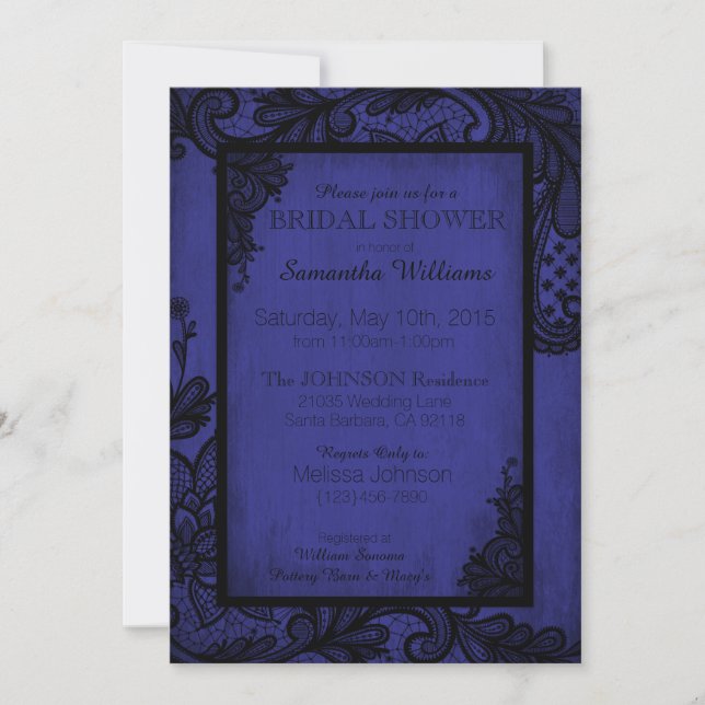 Invitation Fête des mariées gothique Royal Blue et Black Lace (Devant)