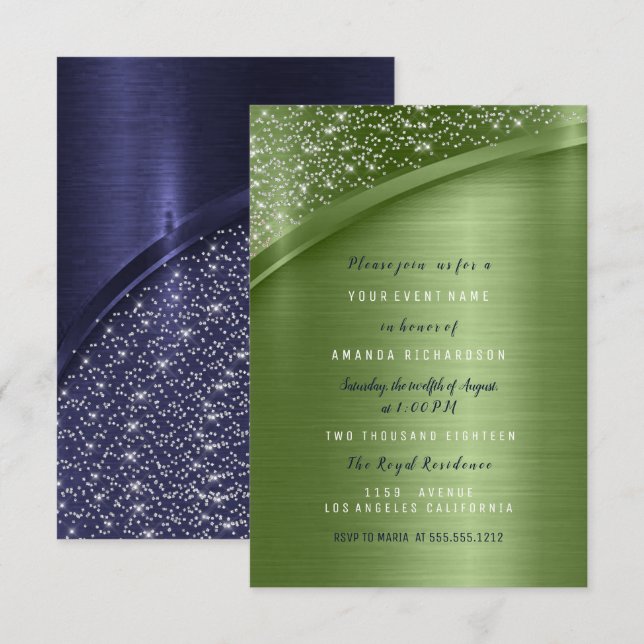 Invitation Fête des mariées Green Navy Anniversaire Sweet 16e (Devant / Derrière)
