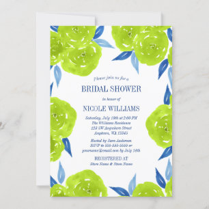 Invitation Fête des mariées Green Navy Blue Watercolor