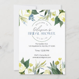 Invitation Fête des mariées Green & White Garden Blooms