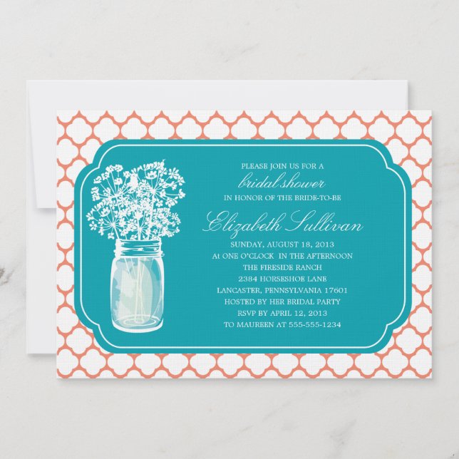 Invitation Fête des mariées Honeypeb Mason Jar Fleurs sauvage (Devant)