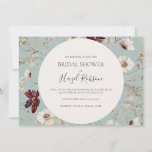 Invitation Fête des mariées horizontale Turquoise Fleur sauva