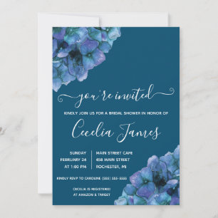 Invitation Fête des mariées Hydrangea bleu et violet