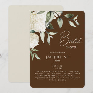 Invitation Fête des mariées Hydrangeas Brown et crème blanche