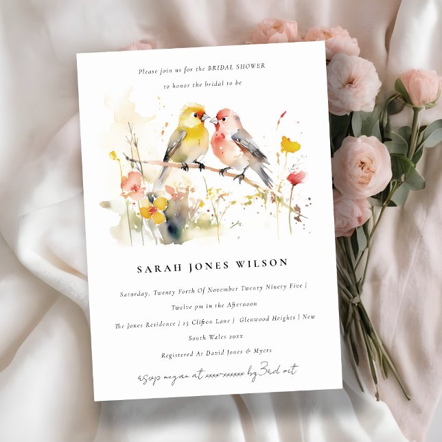 Invitation Fête des mariées Inséparable d'aquarelle botanique (Créateur téléchargé)