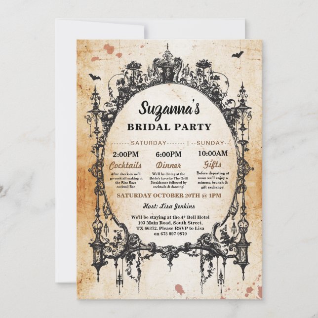 Invitation Fête des mariées Itinéraire Bachelorette cadre got (Devant)