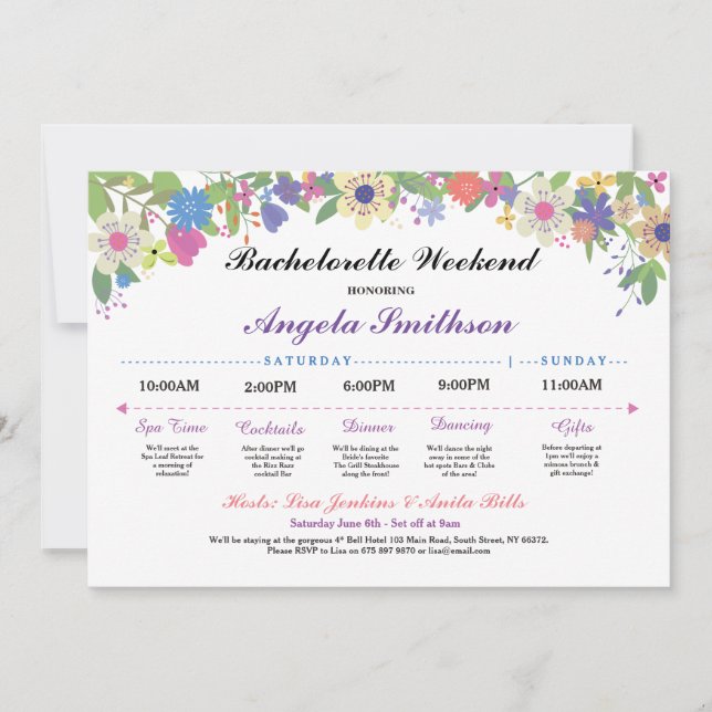 Invitation Fête des mariées Itinéraire Bachelorette Plan pour (Devant)