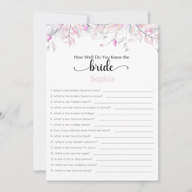 Invitation Fête des mariées Jeu À Quel Point Connaissez-Vous  (Devant)