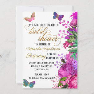 Invitation Fête des mariées Joli Chic Floral Papillon rose